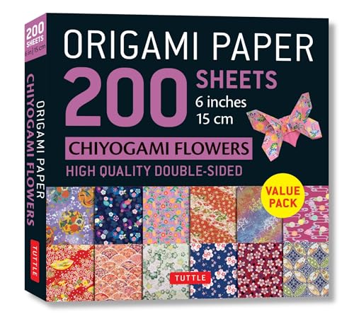 Origami Paper Chiyogami Flowers: Tuttle Origami Paper: Double Sided Origami Sheets Printed With 12 Different Designs - Instructions for 6 Projects Included