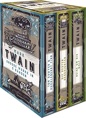 Mark Twain, Grosse Werke in 3 Bänden im Schmuck-Schuber: Tom Sawyer & Huckleberry Finn, Die besten Geschichten, Reise um die Welt