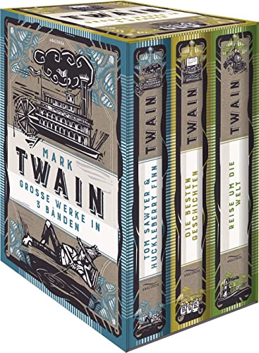 Mark Twain, Grosse Werke in 3 Bänden im Schmuck-Schuber: Tom Sawyer & Huckleberry Finn, Die besten Geschichten, Reise um die Welt von Anaconda Verlag