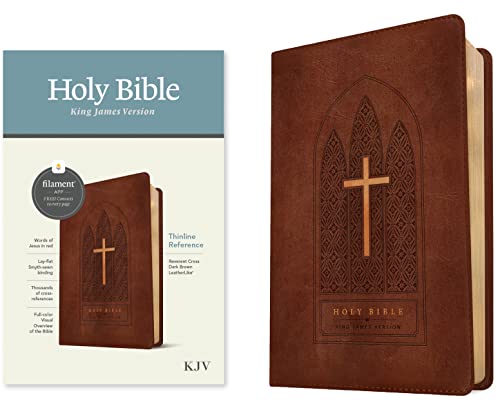 Holy Bible: King James Version, Reverent Cross Dark Brown, Leatherlike, Thinline Reference Bible, Filament Enabled Edition, Red Letter