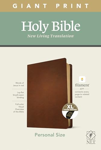Holy Bible: NLT, Brown, Genuine Leather, Filament Enabled, Personal Size Giant Print