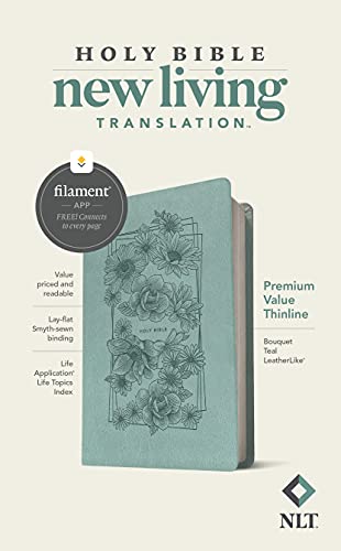 Holy Bible: New Living Translation, Bouquet Teal, Leatherlike, Premium Value Thinline Bible, Filament Enabled Edition