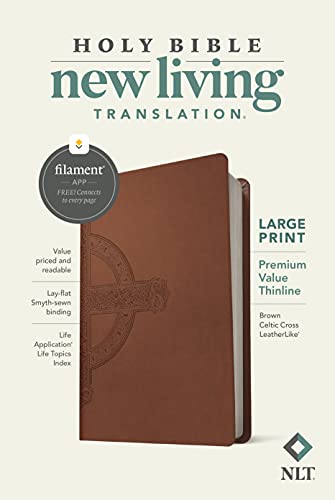 Holy Bible: New Living Translation, Brown Celtic Cross, Leatherlike, Premium Value Thinline Bible, Filament Enabled