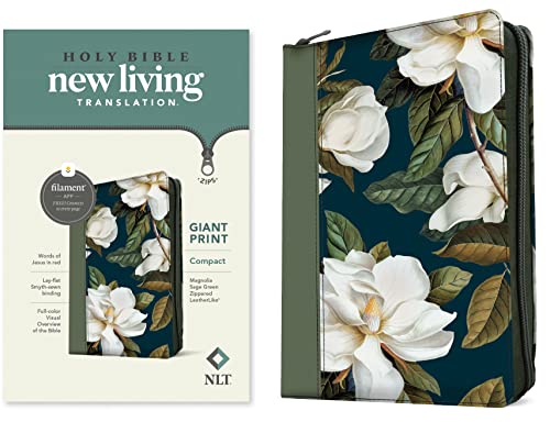 Holy Bible: New Living Translation, Magnolia Sage Green, Leatherlike, Zipper, Giant Print, Filament