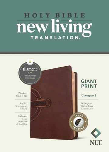 Holy Bible: New Living Translation, Mahogany Celtic Cross, Giant Print, Filament Enabled