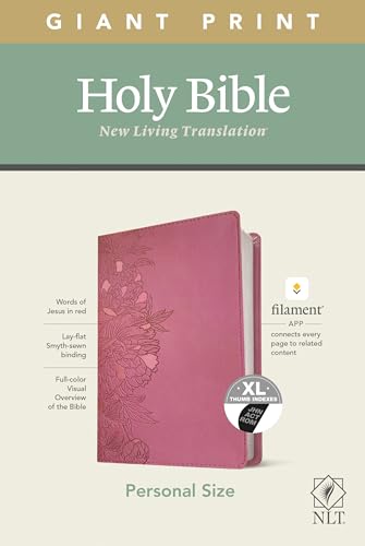 Holy Bible: New Living Translation, Peony Pink Leatherlike, Personal Size, Giant Print, Filament Enabled