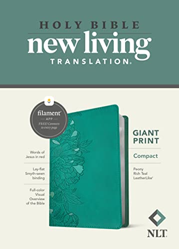 Holy Bible: New Living Translation, Peony Rich Teal Leatherlike, Giant Print, Filament Enabled