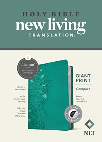 Holy Bible: New Living Translation, Rich Teal Peony, Leatherlike, Giant Print, Filament Enabled