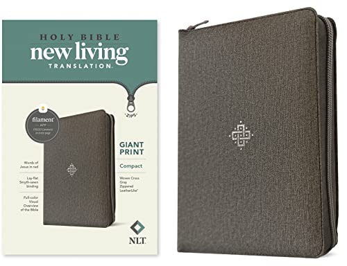 Holy Bible: New Living Translation, Woven Cross Gray, Zippered Leatherlike, Giant Print, Compact, Filament von Tyndale