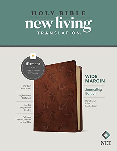 NLT Wide Margin Bible, Filament Enabled (Leatherlike, Dark Brown Palm, Red Letter) von Tyndale
