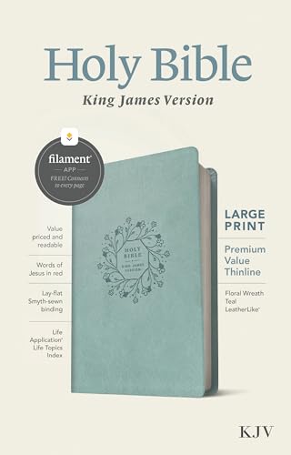 Holy Bible: King James Version, Floral Wreath Teal, Leatherlike, Thinline Reference, Filament Enabled