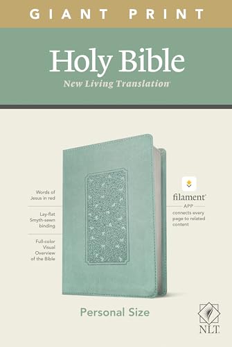 Holy Bible: NLT, Floral Frame Teal, Leatherlike, Filament Enabled Edition Red Letter, Personal Size Giant Print Bible