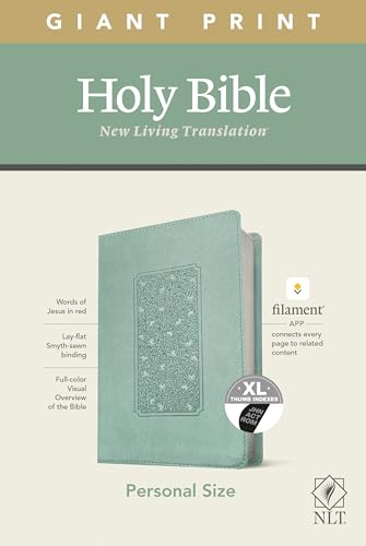 Holy Bible: NLT, Floral Frame Teal, Leatherlike, Filament Enabled Edition Red Letter, Personal Size Giant Print Bible
