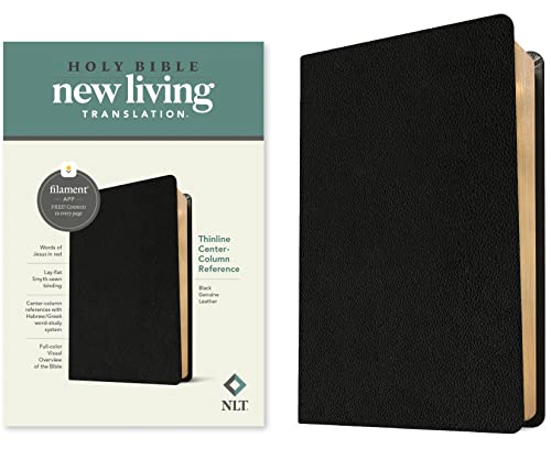 Holy Bible: New Living Translation, Black, Genuine Leather, Filament, Thinline Center-column Reference Bible