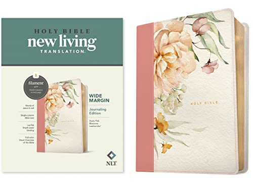 Holy Bible: New Living Translation, Dusty Pink Blossoms, Leatherlike, Filament, Wide Margin Bible