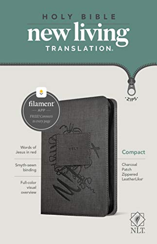 Holy Bible: New Living Translation, Filament Enabled Edition, Charcoal Patch, Leatherlike, With Zipper, Red Letter