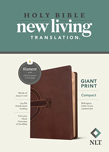 Holy Bible: New Living Translation, Mahogany Celtic Cross LeatherLike, Filament App. Giant Print