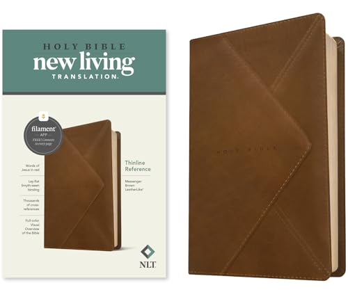 Holy Bible: New Living Translation, Messenger Brown, Leatherlike, Thinline Reference, Filament Enabled