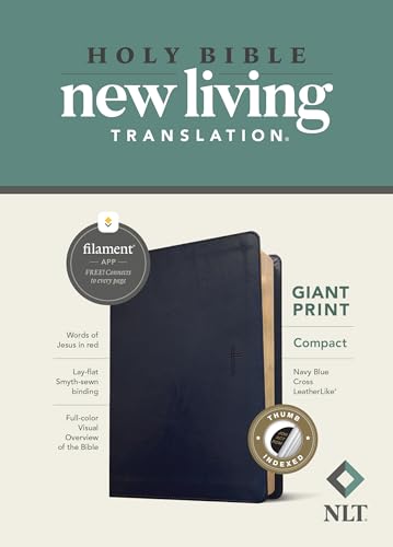 Holy Bible: New Living Translation, Navy Blue Cross, Leatherlike, Giant Print Bible, Filament Enabled Edition Red Letter
