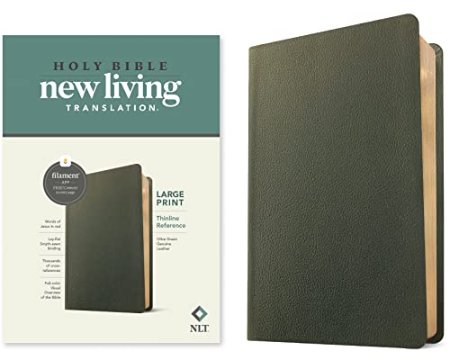 Holy Bible: New Living Translation, Olive Green, Genuine Leather, Thinline Reference, Filament Enabled, Red Letter