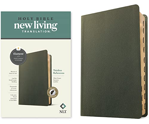 Holy Bible: New Living Translation, Olive Green, Genuine Leather, Thinline Reference Bible, Filament Enabled Edition: Red Letter
