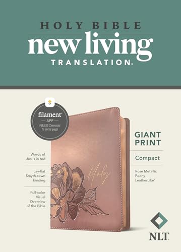 Holy Bible: New Living Translation, Rose Metallic Peony, Leatherlike, Giant Print, Red Letter