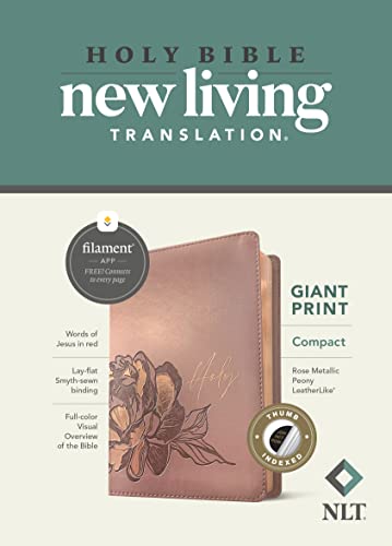 Holy Bible: New Living Translation, Rose Metallic Peony, Leatherlike, Giant Print Bible, Filament Enabled Edition, Red Letter