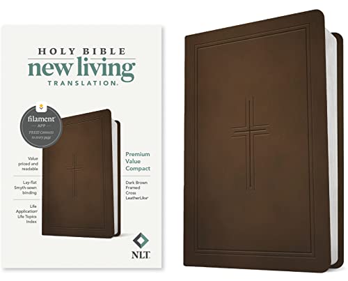 NLT Premium Value Compact Bible, Filament-Enabled Edition (Leatherlike, Dark Brown Framed Cross): New Living Translation, Dark Brown, Framed Cross LeatherLike, Premium Value Compact