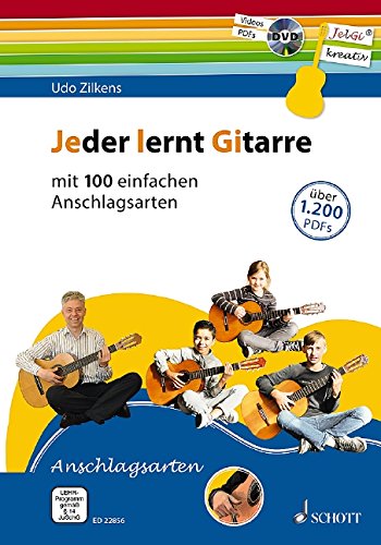 Jeder lernt Gitarre - mit 100 einfachen Anschlagsarten: JelGi-Liederbuch für allgemein bildende Schulen. Gitarre. Lehrbuch.
