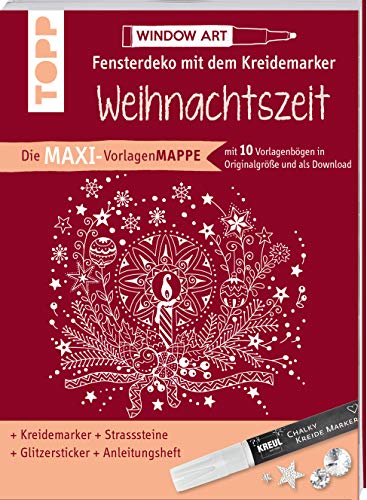 Maxi-Vorlagenmappe Fensterdeko mit dem Kreidemarker - Weihnachtszeit. Inkl. Original Kreul-Kreidemarker: 10 Vorlagebögen mit Motiven in Originalgröße, Anleitungsheft + sämtliche Motive als Download