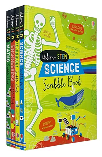 Usborne Stem Series 4 Books Collection Set - Science Scribble Book, Technology Scribble Book, Engineering Scribble Book, Maths Scribble Book
