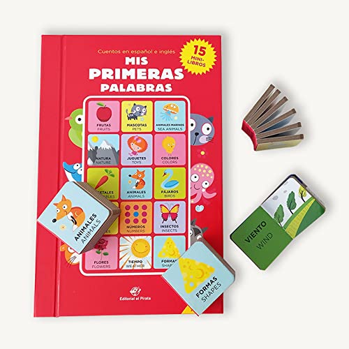Mis primeras palabras: Mis primeras palabras Cuentos para bebés - 15 minilibros para aprender palabras – Distintas temáticas, de cartón y cuentos apilables para jugar a construcciones