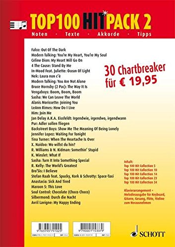 Top 100 Hitpack 2: Das Beste aus den Charts / Noten - Texte - Akkorde - Tipps. Band 2. Klavier / Keyboard. (Music Factory) von Unbekannt