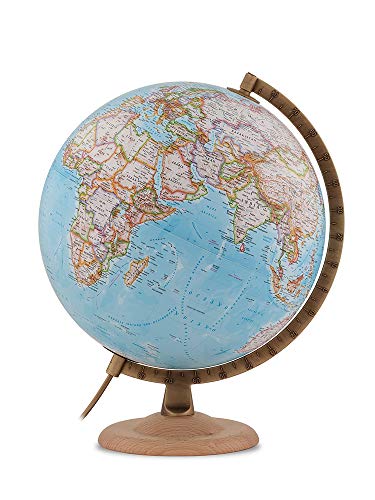 National Geographic - Globus aus Buche und Metall in Italien, beleuchtet, 30 cm, blau (Mapiberia Gold Classic) von Tecnodidattica