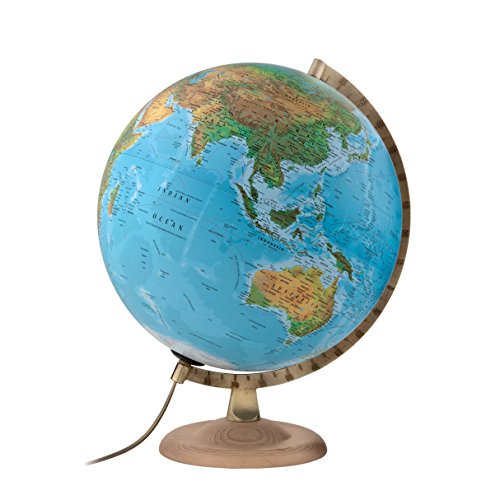 atmosphere - Globus mit Zifferblatt aus Holz und Metall, beleuchtet in Spanisch, 30 cm, Blau (Mapiberia B4) von atmosphere