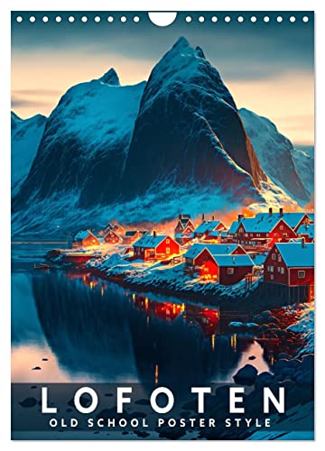 Lofoten - Old School Poster Style (Wandkalender 2025 DIN A4 hoch), CALVENDO Monatskalender von CALVENDO