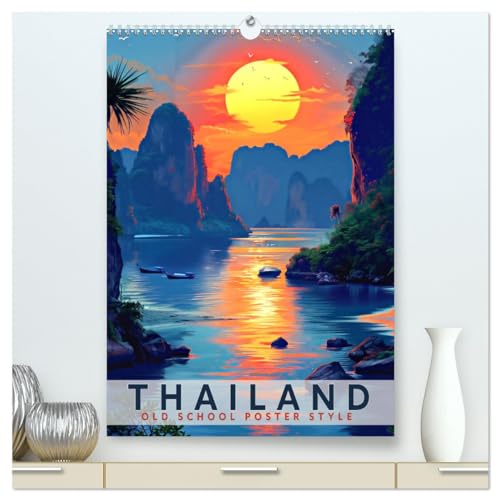 Thailand - Old School Poster Style (hochwertiger Premium Wandkalender 2025 DIN A2 hoch), Kunstdruck in Hochglanz von CALVENDO