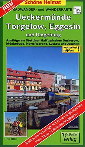 Radwander- und Wanderkarte Ueckermünde, Torgelow, Eggesin und Umgebung: Ausflüge am Stettiner Haff zwischen Ducherow, Mönkebude, Nowe Warpno, Luckow und Jatznick. Maßstab 1:50000