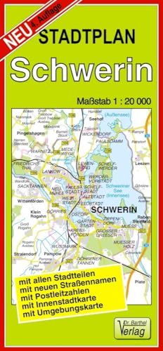 Stadtplan Schwerin: Maßstab: 1:20000: mit allen Stadtteilen - mit neuen Straßennamen - mit Postleitzahlen - mit Innenstadtkarte - mit Umgebungskarte