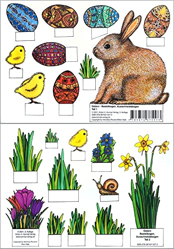 Ostern - Bastelbogen, Ausschneidebogen. Osterhase, Ostereier, Küken und Blumen zum Basteln.: Teil 1, Teil 2