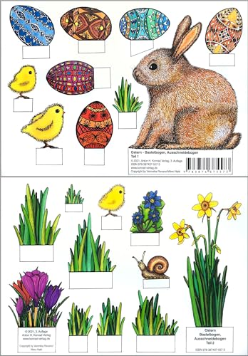 Ostern - Bastelbogen, Ausschneidebogen. Osterhase, Ostereier, Küken und Blumen zum Basteln.: Teil 1, Teil 2