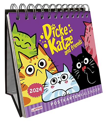 Dicke Katze and Friends - Postkartenkalender 2024: Tischkalender mit Spiralbindung und 53 Postkarten zum Heraustrennen und Verschicken für Katzenfreunde