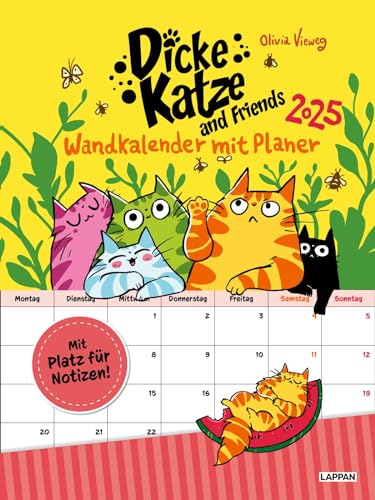 Dicke Katze and Friends - Wandkalender mit Planer 2025: Viel Platz für Notizen | Geschenk für Katzenfreunde