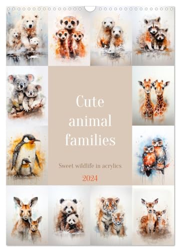 Cute animal families (Wall Calendar 2024 DIN A3 portrait), CALVENDO 12 Month Wall Calendar: Sweet wildlife in acrylics