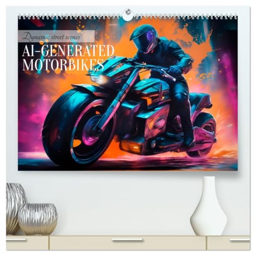 DYNAMIC STREET SCENES AI-generated motorbikes (High Quality Premium Wall Calendar 2025 DIN A2 landscape),CALVENDO 12 Month Wall Calendar: Cool artistic impressions von CALVENDO