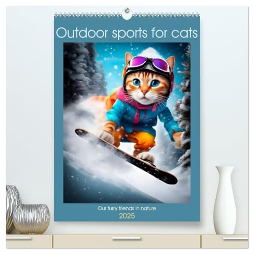 Outdoor sports for cats (High Quality Premium Wall Calendar 2025 DIN A2 portrait),CALVENDO 12 Month Wall Calendar: Our furry friends in nature von CALVENDO