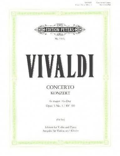 EDITION PETERS VIVALDI ANTONIO - CONCERTO IN G OP.3 NO.3, RV 310 - VIOLIN AND PIANO