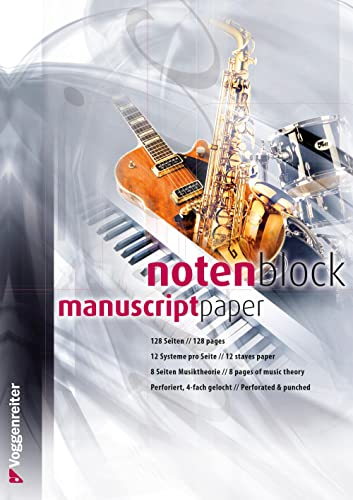 Notenblock / 12 Notensysteme pro Seite / beidseitig bedruckt / Perforation zum leichten Heraustrennen (Voggenreiter Verlag): Schreibblock für eigene Musikideen