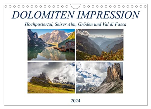 Dolomiten Impression, Hochpustertal, Seiser Alm, Gröden, Val di Fassa (Wandkalender 2024 DIN A4 quer), CALVENDO Monatskalender