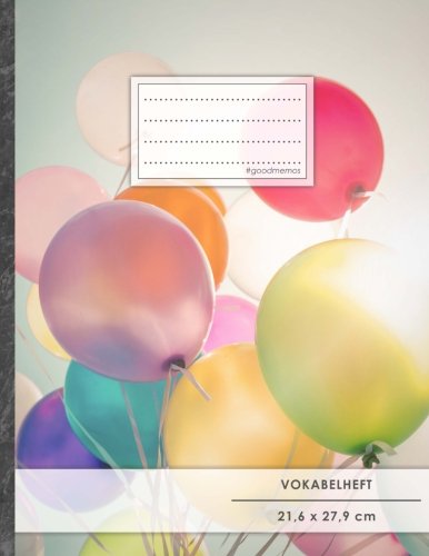 Vokabelheft: DIN A4 • 50+ Seiten, Softcover, Register, Zweispaltig, Erfolgs-Tacker, "Geburtstag" • Original #GoodMemos Schulheft • Fremdsprachen leicht lernen, Lineatur 53